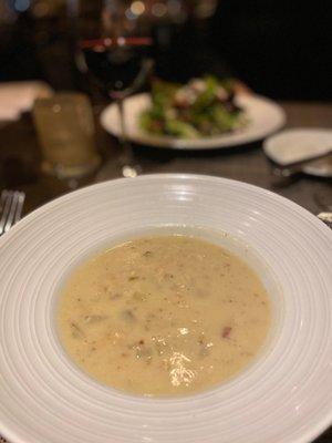 Some of the beat new England clam chowder - a thyme butter tops off this gem