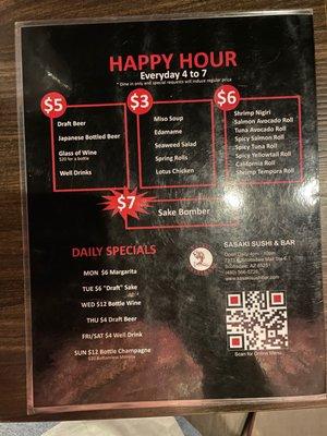 Happy hour menu