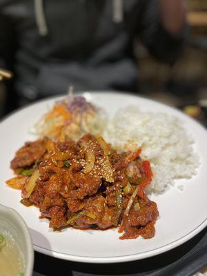 Spicy pork meal $12  -  @table4tu Instagram