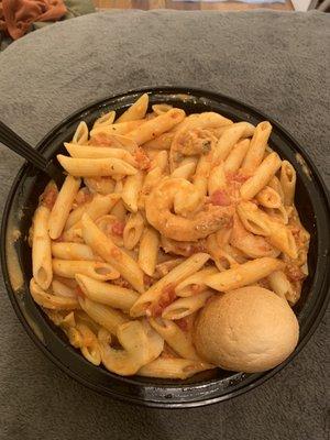 Shrimp pasta in vodka sauce.