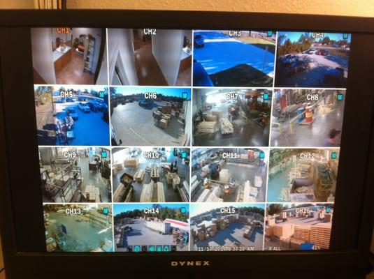 1080p High Definition Monitor Displaying 16 Cameras at a business.