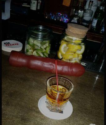 Dildo on the table....disgusting and I wouldn't doubt these people using it. Last time it was suction cupped to the mirror behind the bar