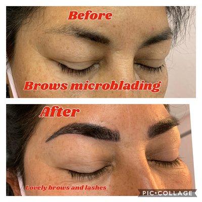 Eyebrows microblading before and after