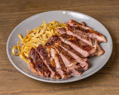 Bone-in Ribeye with Garlic Parmesan Noodle