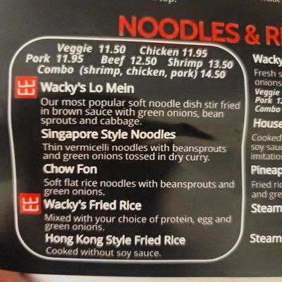 Menu description: Wacky Lo Mein