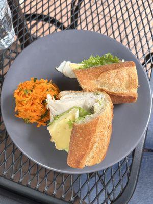 Turkey sandwich and carrot salad