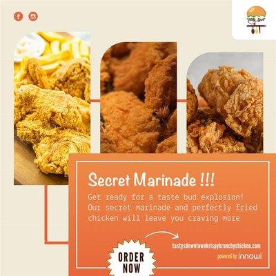 Get ready for a taste bud explosion! Our secret marinade and perfectly fried chicken will leave you craving more.