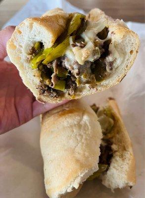 Cheesesteak sandwich with banana peppers