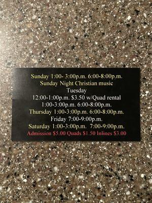 Parkview Skating Center times & prices.