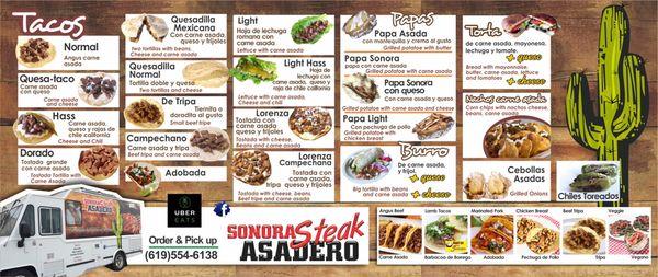 Menú Sonora Steak FoodTruck