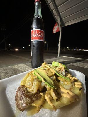 New York steak  and shrimp  taco