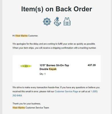 Backorder notification from Aug 27th