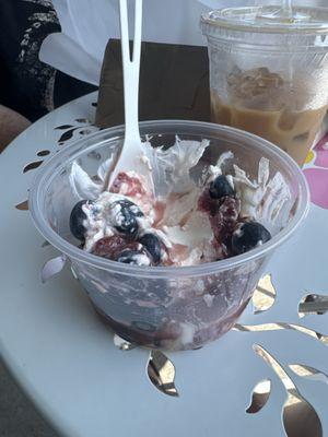 Greek Yogurt Parfait with strawberry jam, honey, and blueberries