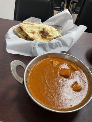 Paneer Tikka Masala (vegetarian option), delicious! It's like a creamy tomato soup with cheese. Mmmmm! Make sure you get naan to go with it!