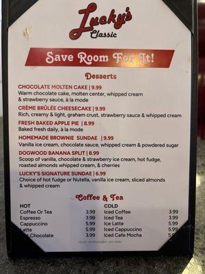 Dessert menu