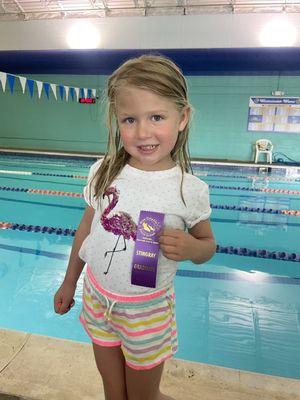 This little swimmer is officially a graduate of the Stingray level. It's on to the big pool and Dolphin group class for her!