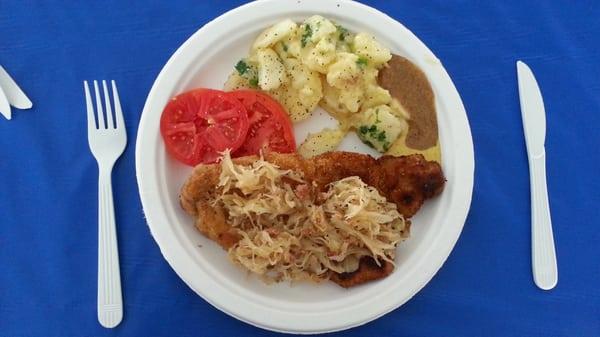 Schnitzel, sauerkraut, potato salad. Wonderful.