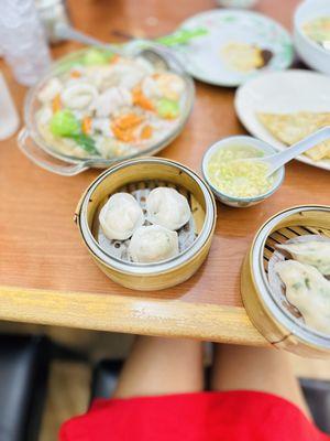 Har gow, seafood chow fun, cilantro shrimp,