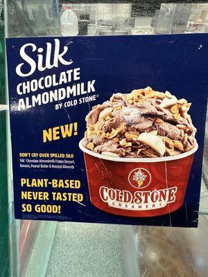 New silk chocolate almond milk signage.