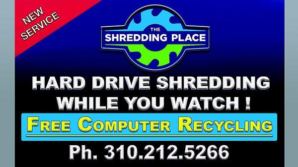 Hard Drive Destruction from your Computers. Call 310-212-5266 to witness the shredding.