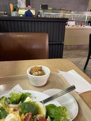 Just my view of the salad bar and the salad I put together. It was excellent. The grilled chicken that I got on the side was OK