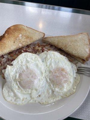 Corned beef has, eggs and toast!