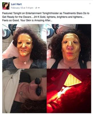 What celebrities are doing to prepare for the Oscars & red carpet events. 
 24 karat gold mask - lightens, brightens, tightens and hydrates