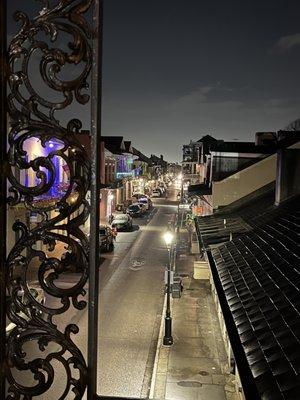 Nighttime balcony view