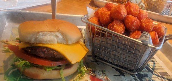 The Our burger and sweet potato fries.