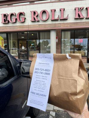 To go food order from Egg Roll King.