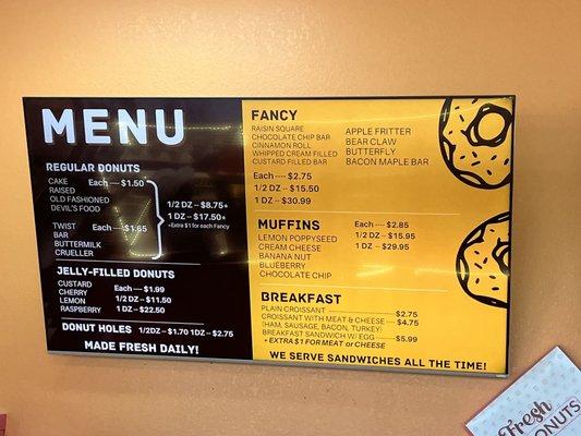 Food menu board