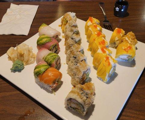 Rainbow roll, Captain Crunch roll, Hawaiian roll