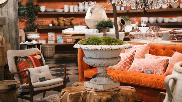 One-of-a-kind arrangement and eclectic home furnishings.