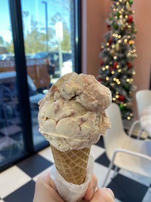 Scoop of Sufganiyot in a sugar cone