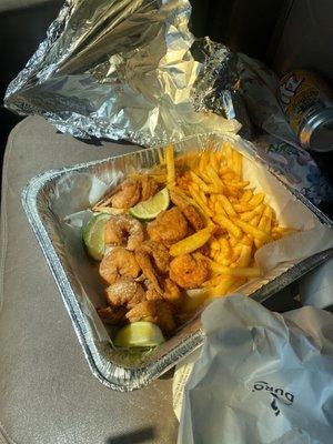 14 jumbo shrimp and French Fries