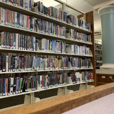 Aisles of books in the Wichita Falls Public Library in Texas.