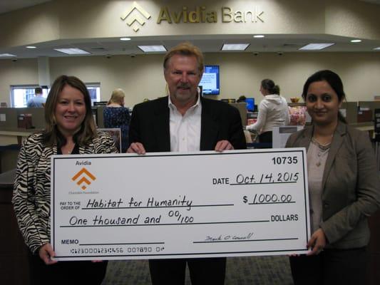 A recent donation from the Avidia Charitable Foundation for Habitat for Humanity