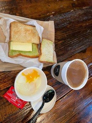 Kaya Toast Set with Soft Boiled egg and Hot Kopi