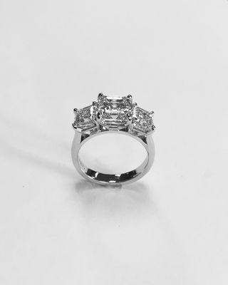 3-stone asscher cut diamond engagement ring