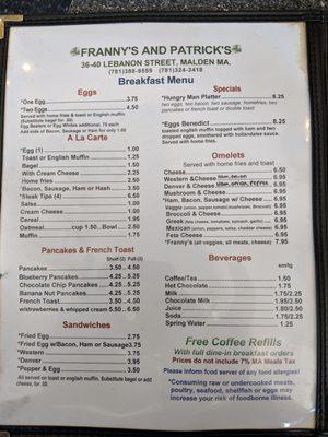 Here's a shot of the menu!