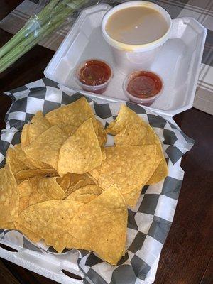 Chips, Salsa and Cheese. Great Cheese.