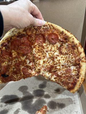 Stale pizza ! You cannot hold a fresh pizza up like this, this was not fresh!