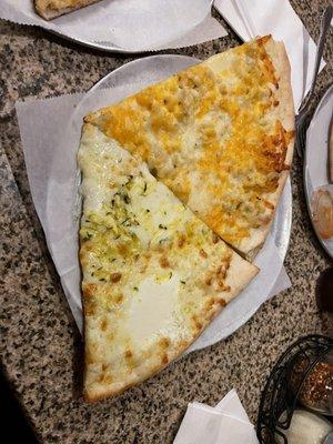 Mac and cheese pizza and pizza bianco