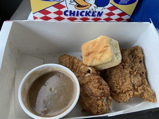 2 Piece Snack w/ soft Tiny Biscuit & Gravy!    Can't believe it's still just $3 (3pm special)