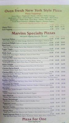 Specialty pizzas