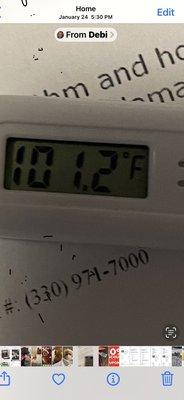 Temp when I was sent home from western reserve hospital emergency