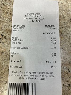 Our bill plus 20% tip.