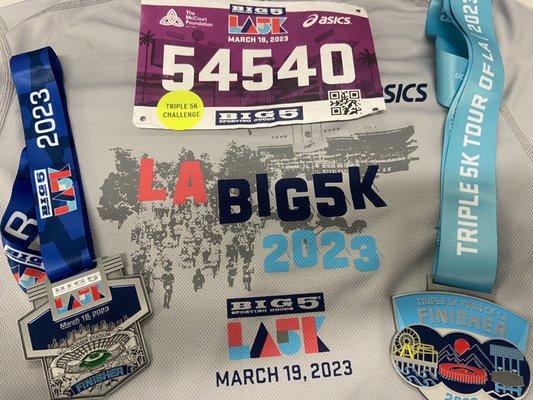 2023 5k, and Triple 5k combo medal, shirt design (with the wrong date)