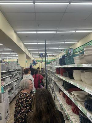 This line in front of you and folks behind you is what you can expect at this Dollar Tree. Hot mess.