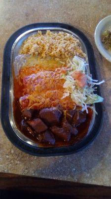 Las Trancas' Combination Meal #4. Enchilada, relleno, taco, and delicious carne adovada. Superb dish.